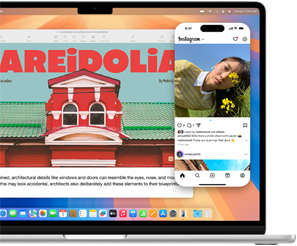 App Espelhamento do iPhone, mostrando a tela do iPhone na tela do MacBook Air