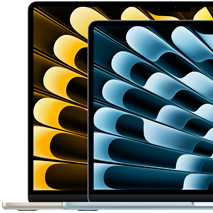 Dois notebooks MacBook Air demonstram a proporção do tamanho das telas: 13,6 e 15,3 polegadas na diagonal