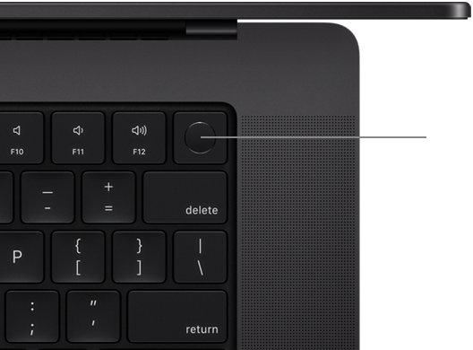 Imagem de cima do teclado do MacBook Pro com Touch ID