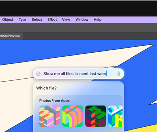 Imagem da tela com uma frase no campo de busca demonstrando como usar a Siri com a Apple Intelligence